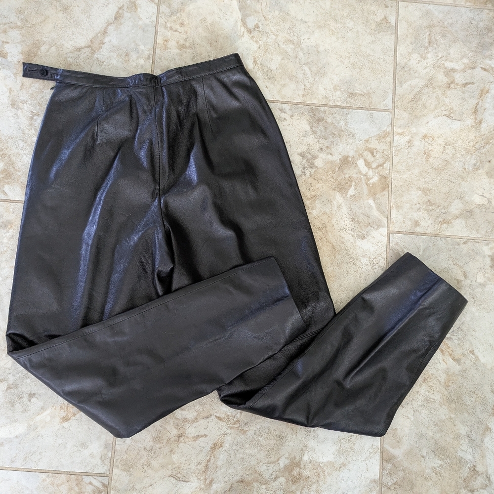 Josephine Chaus LEATHER PANTS. Sz 8. Black. Lined.